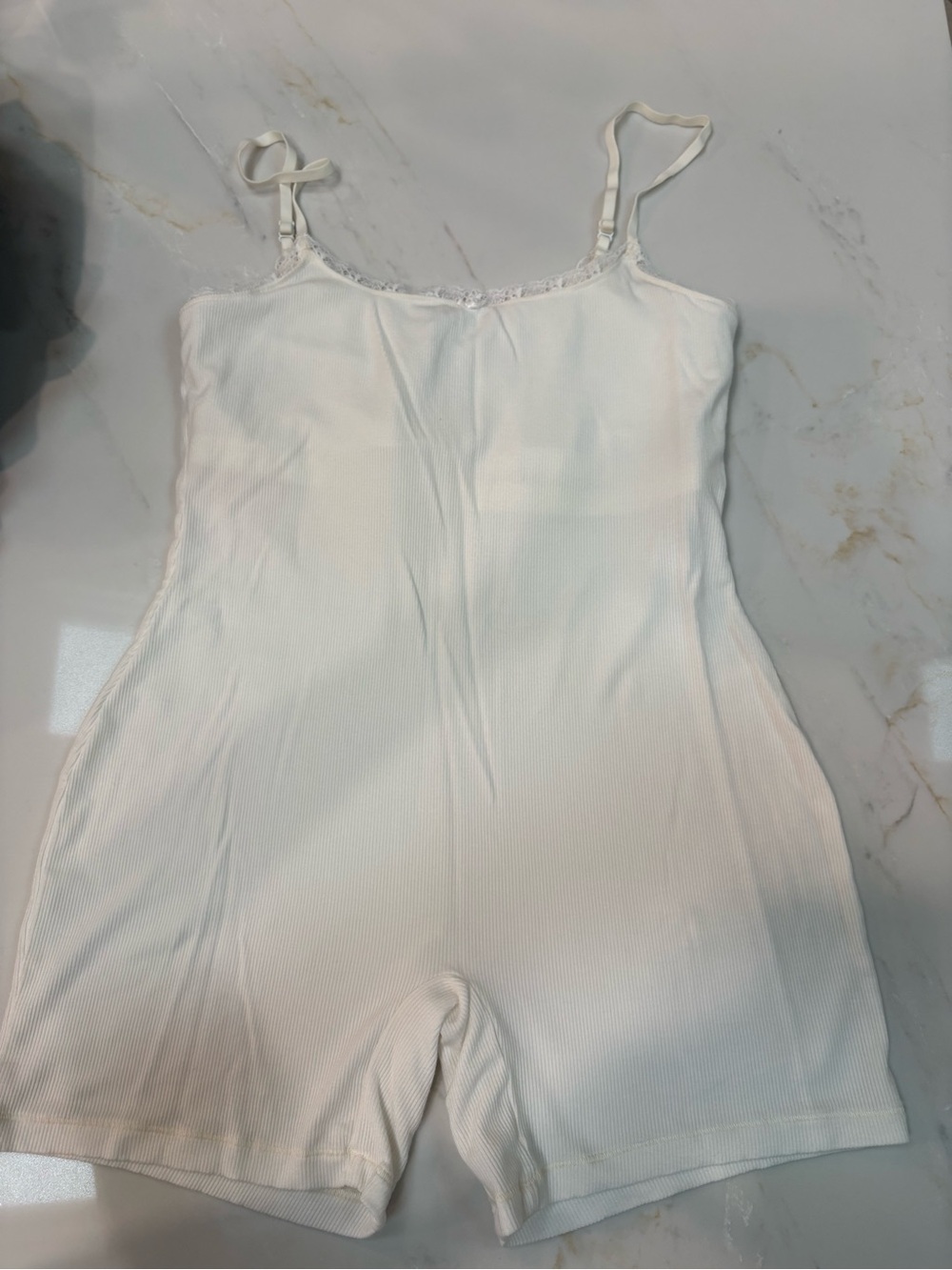 Women’s Cream Ribbed Slip Romper - Adjustable Straps